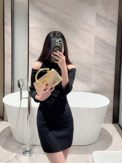 حقيبة مسائية معدنية صغيرة مزينة بشكل أنيق، حقيبة يد نسائية مزينة بشريط معدني لامع، إحساس فاخر للفساتين المسائية والحفلات والزفاف والسهرات، تأتي مع سلسلة معدنية