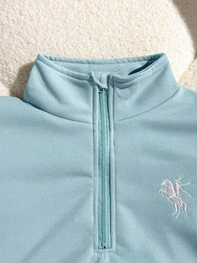 SHEIN مجموعة ملابس كاجوال للبنات، بلوزة بياقة مزيّنة وسحّاب وأكمام طويلة مع بنطال رياضي واسع وفضفاض، بدلة رياضية للارتداء اليومي والتمارين الرياضية