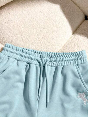 SHEIN مجموعة ملابس كاجوال للبنات، بلوزة بياقة مزيّنة وسحّاب وأكمام طويلة مع بنطال رياضي واسع وفضفاض، بدلة رياضية للارتداء اليومي والتمارين الرياضية