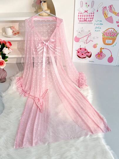 PetitDoll مجموعة ثوب نوم مثير من الدانتيل والرقعة، عيد الحب