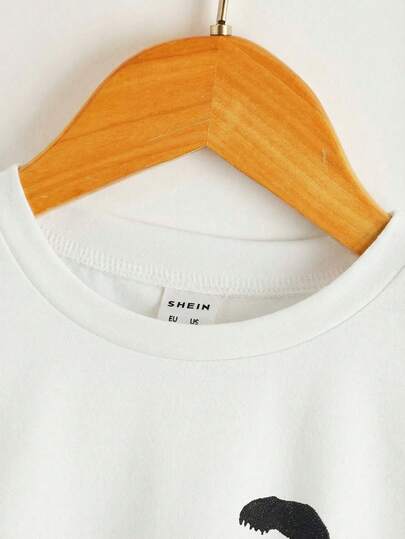 SHEIN قميص تي شيرت قصير الأكمام بطبعة ديناصور للأولاد، ملابس كاجوال للاستخدام اليومي، مناسب للصيف