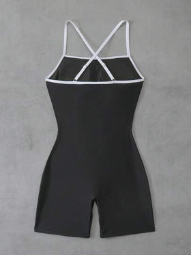 Swim SPRTY بدلة سباحة نسائية ذات حمالات رفيعة ضيقة باللون الأسود، مناسبة للرياضة والسباحة، صيفية