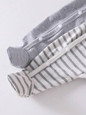 SHEIN Vintaside Kids 2 قطعة رومبير أطفال حديثي الولادة بلون أحادي واخرى مخططة