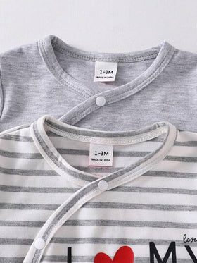 SHEIN Vintaside Kids 2 قطعة رومبير أطفال حديثي الولادة بلون أحادي واخرى مخططة