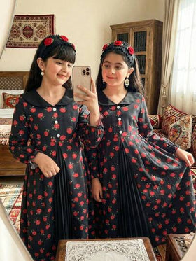 رمضان فستان مطوي بتصميم زهري متناثر أنيق للفتيات المراهقات