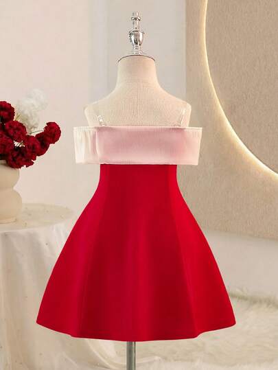 فستان فتاة صغيرة أنيق وجميل بربطة عنق ملونة