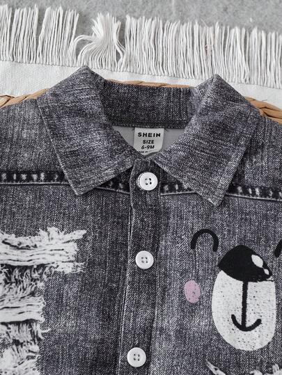 SHEIN رومبير قصيرة الأكمام للأطفال الرضع مطبوعة بتأثير الجينز