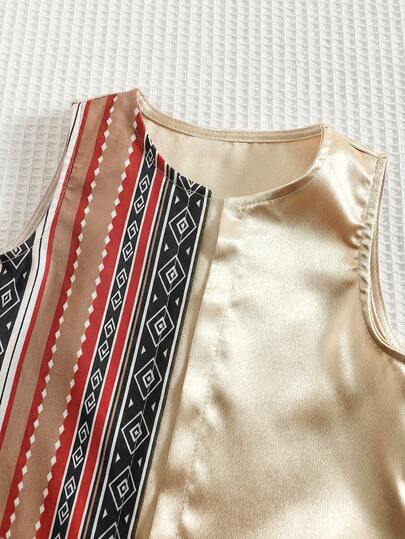 SHEIN طقم جاكيت وبنطال لطفل ذكر بنمط هندسي ملون عتيق مع خصر مطاطي، مناسب للمناسبات الرسمية، حفلات عيد الميلاد، الحفلات الراقصة، الحفلات الكبرى، العروض، حفلات الزفاف، حفلات استقبال المواليد، واحتفالات عيد الميلاد الأول