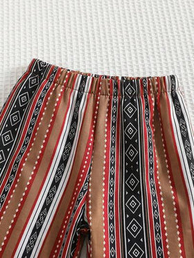 SHEIN طقم جاكيت وبنطال لطفل ذكر بنمط هندسي ملون عتيق مع خصر مطاطي، مناسب للمناسبات الرسمية، حفلات عيد الميلاد، الحفلات الراقصة، الحفلات الكبرى، العروض، حفلات الزفاف، حفلات استقبال المواليد، واحتفالات عيد الميلاد الأول