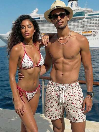 Manfinity Swimmode شورت كاجوال بطبعة زهرية وخصر مطاطي وجيوب للرجال