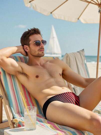Manfinity Swimmode سروال سباحة مخطط للرجال