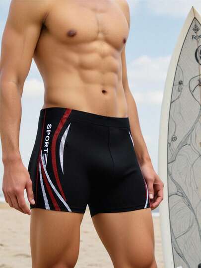 Manfinity Swimmode سراويل السباحة الكاجوال المطبوعة للرجال للعطلات الشاطئية