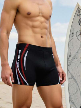 Manfinity Swimmode سراويل السباحة الكاجوال المطبوعة للرجال للعطلات الشاطئية