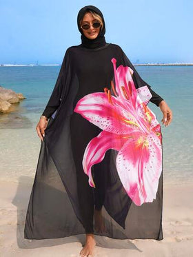 Swim Mulvari ملابس شاطئ لإجازة الصيف للنساء، بلوزة شبكية مزخرفة بزهور الزنبق