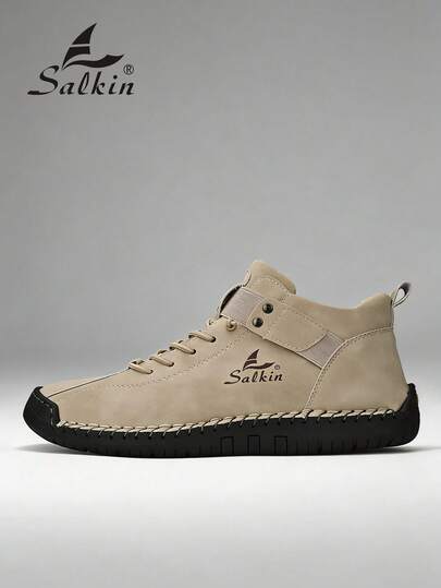 Salkin بوت رجالية جديدة مصنوعة يدويًا مع شريط مطاطي، بوت رياضية كاجوال للمصممين، بوت ترفيهية للخارج، علامة تجارية ميسورة التكلفة، بوت مسطحة متعددة الاستخدامات للتنقل اليومي، بوت جلدية مقاومة للانزلاق وقوية، بوت كاحل رجالية، هدية عطلة، ناعمة ومريحة وقابلة