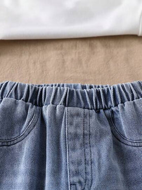 SHEIN مجموعة طفل/رضيع ولد، بلوزة كنزة بأكمام طويلة مطبوعة بشكل دب جميل وبنطلون جينز، ملابس رياضية كاجوال للأطفال، 6 أشهر - 3 سنوات، بلوزة كنزة محبوكة بأكمام طويلة متناسقة للأولاد الصغار متعددة الألوان، ملابس أطفال ولد، ملابس أطفال ولد، ملابس شارع أطفال ول