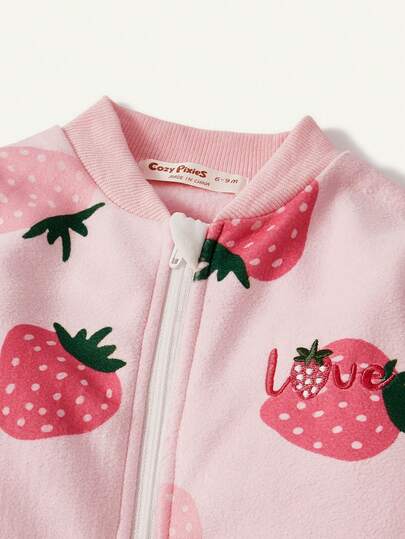 Cozy Pixies كيس نوم طويل الأكمام رقيق مطرز بنقشة الفراولة مناسب للاستخدام في الربيع والصيف، قطعة واحدة