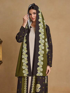 Al Najma عباءة نسائية كاجوال أنيقة للارتداء اليومي، بتصميم نقاط وطباعة زهرية مع وشاح، كم طويل فضفاض