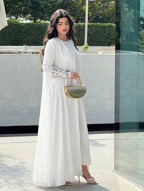 Yasmyna رمضان عباءة أنيقة للنساء بأكمام طويلة مزينة بالترتر والرقعات الزهرية
