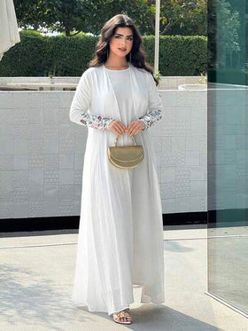 Yasmyna رمضان عباءة أنيقة للنساء بأكمام طويلة مزينة بالترتر والرقعات الزهرية