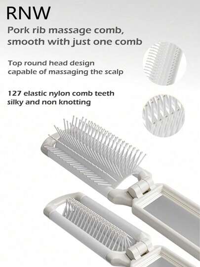 RNW فرشاة سفر قابلة للطي للشعر، فرشاة شعر للسفر مع مرآة قابلة للفصل، مشط تدليك فروة الرأس المدمج للنساء والرجال، فرشاة شعر صغيرة محمولة للحقيبة والجيم والرحلات والأنشطة الخارجية