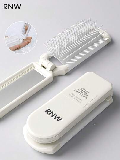 RNW فرشاة سفر قابلة للطي للشعر، فرشاة شعر للسفر مع مرآة قابلة للفصل، مشط تدليك فروة الرأس المدمج للنساء والرجال، فرشاة شعر صغيرة محمولة للحقيبة والجيم والرحلات والأنشطة الخارجية