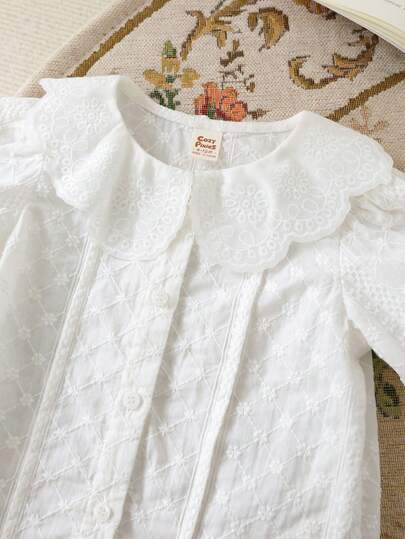 Cozy Pixies كارديجان بناتي بياقة مكشكشة وأكمام قصيرة، لون أحادي، مريح وفضفاض، مطرز بزخارف زهرية ثلاثية الأبعاد، باللون الكريمي، مناسب للزفاف وفتاة الزهور وحفلات عيد الميلاد
