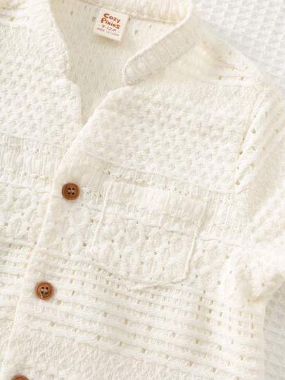 Cozy Pixies مجموعة قميص وشورت قصير الأكمام للأطفال الرضع الصبيان، لون سادة، طوق منقلب، خصر مطاطي، مجموعة صيفية للأطفال الرضع، ملابس صيفية للأطفال الرضع الصبيان، مجموعة كتان للأطفال الرضع محايدة، ملابس أطفال رضع محايدة فينتاج، قميص أزرار للأطفال الرضع