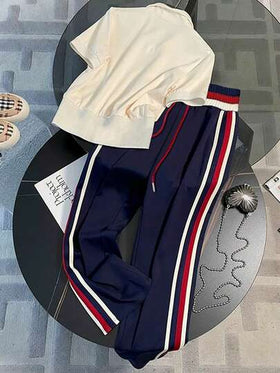 SHEIN كارديجان بياقة مرتخية وأكمام قصيرة + بنطال مستقيم الساق مع جيوب مائلة