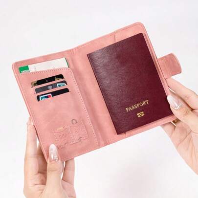 1 قطعة حامل جواز سفر جديد عصري مانع للتشويش RFID محفظة منظم مستندات، محفظة بطاقات بسيطة جميلة لجواز السفر، أسود وزهري، حامل بطاقات ائتمان وفتحات للصور، محفظة بسيطة، محفظة ذكية مع Airtag، حامل بطاقات الأسماء، حقيبة سفر، حقيبة أمتعة، حقيبة حمل، حقيبة مبيت،