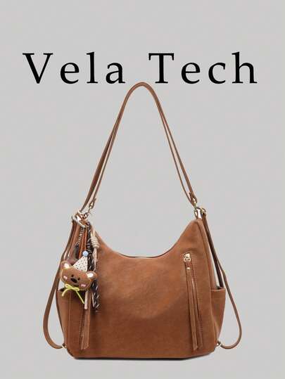 حقيبة يد نسائية جديدة، تصميم فريد للتنقل، حقيبة كتف عصرية متعددة الاستخدامات، من مادة PU مريحة بتصميم لون أحادي مع إغلاق بسوستة وحزام كتف طويل قابل للتعديل، حقيبة تسوق فسيحة متعددة الوظائف مع قلادة