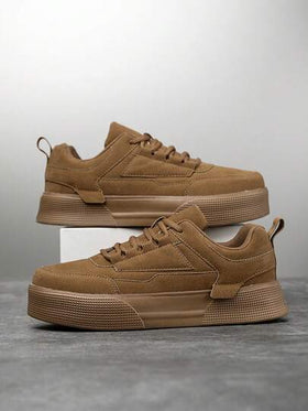 أحذية رياضية كاجوال للرجال بتصميم بسيط من لون واحد مع رقعات، نمط ربط الحذاء، مناسبة للتزلج، عصرية وشاملة للاستخدام اليومي، مريحة للحرم الجامعي والشارع والرياضة الخارجية