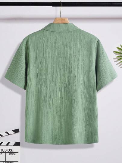 SHEIN قميص كاجوال قصير الأكمام بأزرار أمامية من قماش ملمس، للصيف، لصبي مراهق