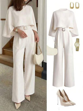 Franclia جمبسوت كاجوال نسائية شتوية مع تصميم أنيق بياقة دائرية وياقة شال وحزام خصر معدني مخفف للوزن
