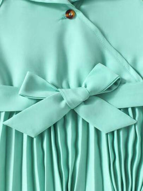 SHEIN Elladie kids فستان بوسط مربوط وياقة منسدلة للبنات، فستان أنيق وأنيق للعطلات
