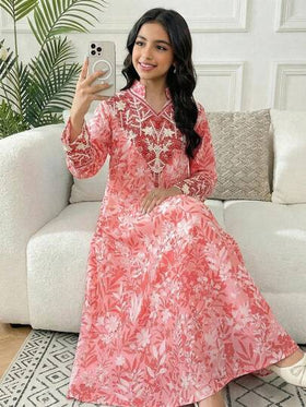 SHEIN رداء فضفاض على شكل حرف A مع أكمام 3/4 وذيل مشقوق، أزرق وأخضر