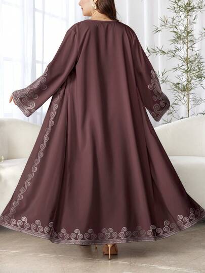 SHEIN Najma عباية كاردجان طويلة كاجوال بأكمام طويلة للنساء ذوات الحجم الكبير، بطبعة زهور الكاجو الرجعية، مناسبة للربيع والخريف