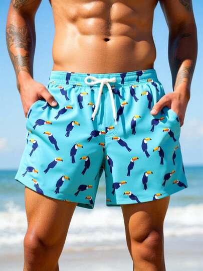 Manfinity Swimmode شورتات شاطئ للرجال بخصر مطاطي وجيوب