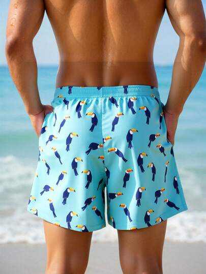 Manfinity Swimmode شورتات شاطئ للرجال بخصر مطاطي وجيوب