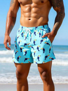 Manfinity Swimmode شورتات شاطئ للرجال بخصر مطاطي وجيوب