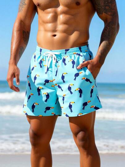 Manfinity Swimmode شورتات شاطئ للرجال بخصر مطاطي وجيوب