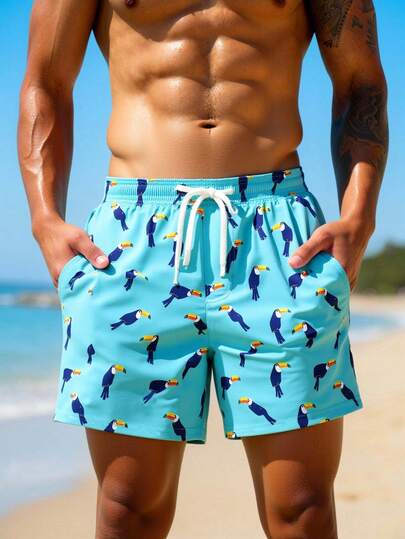 Manfinity Swimmode شورتات شاطئ للرجال بخصر مطاطي وجيوب