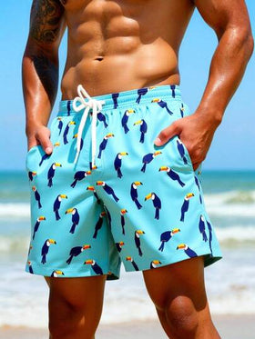 Manfinity Swimmode شورتات شاطئ للرجال بخصر مطاطي وجيوب