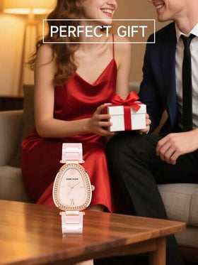 Anne Klein ساعة يد نسائية أنيقة بسوار من السيراميك الأسود، ساعة كوارتز تناظرية رفيعة للنساء، مزودة بمينا أسود لامع بيضاوي الشكل مرصع بالكريستال، ساعة يد نسائية أنيقة بسوار قابل للتعديل
