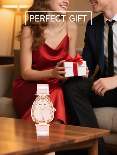 Anne Klein ساعة يد نسائية أنيقة بسوار من السيراميك الأسود، ساعة كوارتز تناظرية رفيعة للنساء، مزودة بمينا أسود لامع بيضاوي الشكل مرصع بالكريستال، ساعة يد نسائية أنيقة بسوار قابل للتعديل