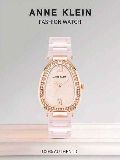 Anne Klein ساعة يد نسائية أنيقة بسوار من السيراميك الأسود، ساعة كوارتز تناظرية رفيعة للنساء، مزودة بمينا أسود لامع بيضاوي الشكل مرصع بالكريستال، ساعة يد نسائية أنيقة بسوار قابل للتعديل