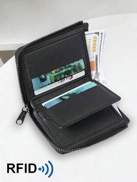 محفظة جينز رجالية عتيقة مزودة بحماية RFID، حامل بطاقات قابل للحمل بسحاب