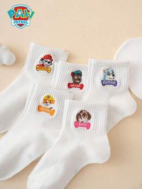 Paw Patrol 5 أزواج من جوارب الأطفال المطرزة بطبعات سلسلة باترول البسيطة والمرحة بنمط الكرتون، جوارب منتصف الساق، جوارب رياضية، مناسبة للاستخدام اليومي، مصنوعة من قماش عالي الجودة، لا تسبب أي إزعاج للقدم، غنية بالألوان، مريحة وقابلة للتنفس، المقاس الأوروبي