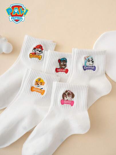 Paw Patrol 5 أزواج من جوارب الأطفال المطرزة بطبعات سلسلة باترول البسيطة والمرحة بنمط الكرتون، جوارب منتصف الساق، جوارب رياضية، مناسبة للاستخدام اليومي، مصنوعة من قماش عالي الجودة، لا تسبب أي إزعاج للقدم، غنية بالألوان، مريحة وقابلة للتنفس، المقاس الأوروبي