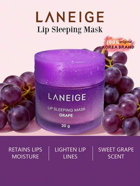 Laneige 20 جرام قناع نوم للشفاه (نكهة العنب)، مغذي ومرطب عميق ويعالج الشفاه الجافة والمتقشرة. يزيل بلطف تقشير الشفاه، ويضيء لون الشفاه، ويترك الشفاه ناعمة وملساء ومنعشة. مناسب للاستخدام في الليل. | مستحضرات تجميل كورية ، مكياج كوري